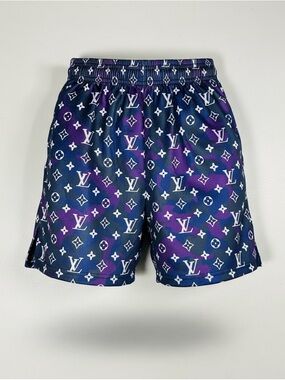 Asylum LV Men's Athletic Shorts in Navy & Purple Monogram Print